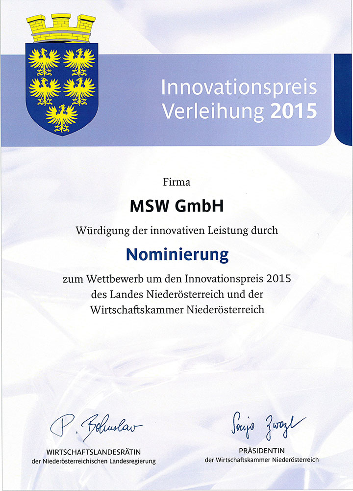 Urkunde Innovationspreis